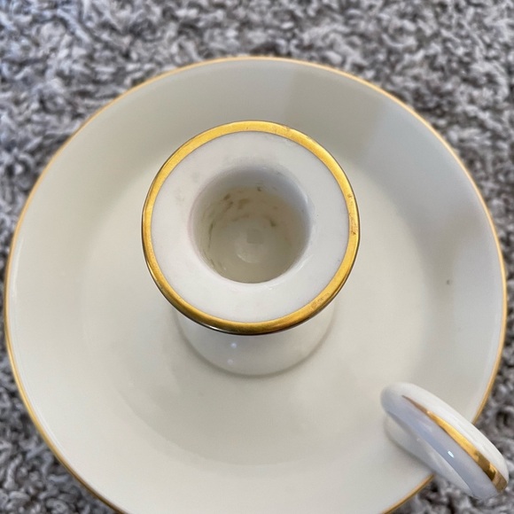 Lenox Candlestick Holder off white cream With Handle Greenfield 24k trim - Picture 5 of 6